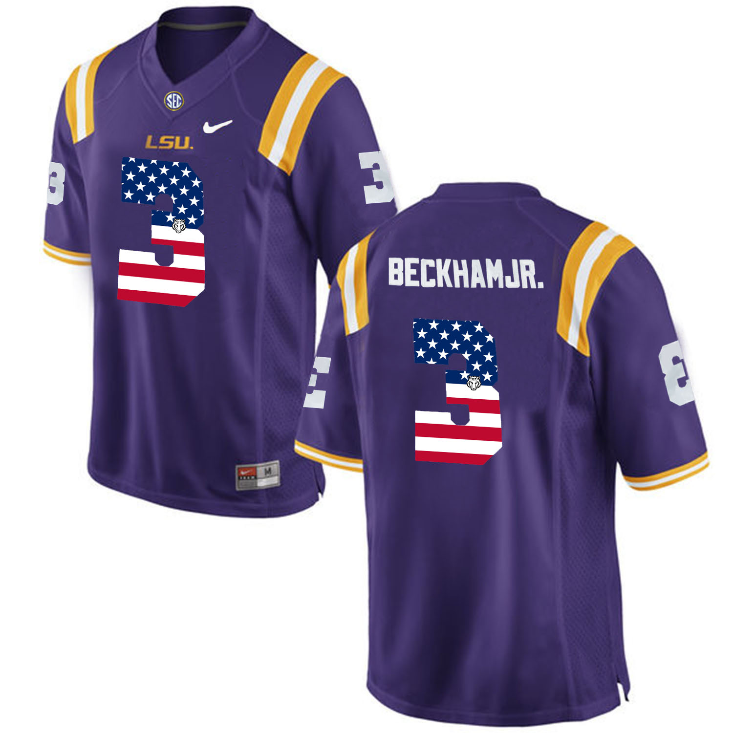 US Flag Fashion Men LSU Tigers Odell Beckham Jr. 3 College Football Limited Jersey Purple